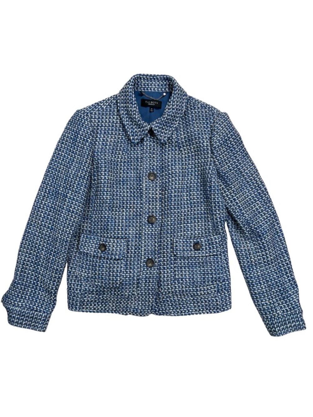 Talbots Tweed Lady Jacket Blazer Blue Office Preppy Academia 10